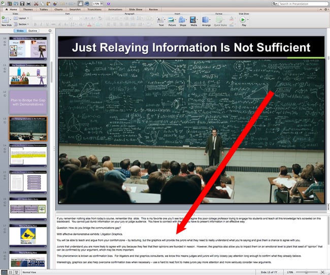 powerpoint speaker notes litigation graphics